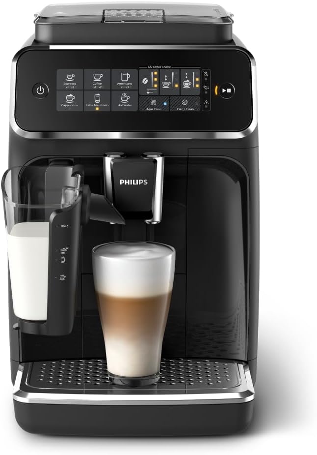 philips 3200 series fully automatic espresso machine with 100% ceramic grinder 5 coffee varieties, lattego milk frother, intuitive touch display, my coffee choice, aquaclean filter,