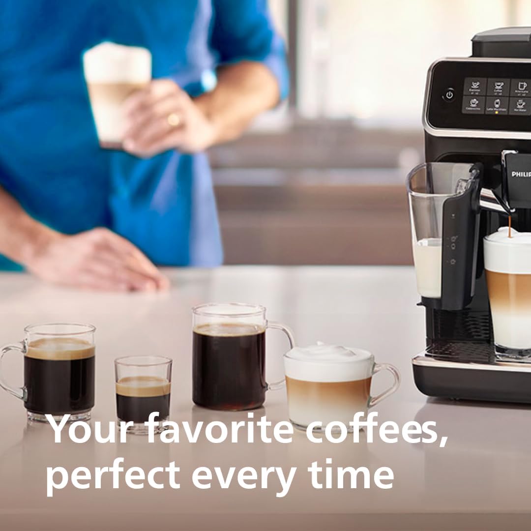 philips 3200 series fully automatic espresso machine with 100% ceramic grinder 5 coffee varieties, lattego milk frother, intuitive touch display, my coffee choice, aquaclean filter,